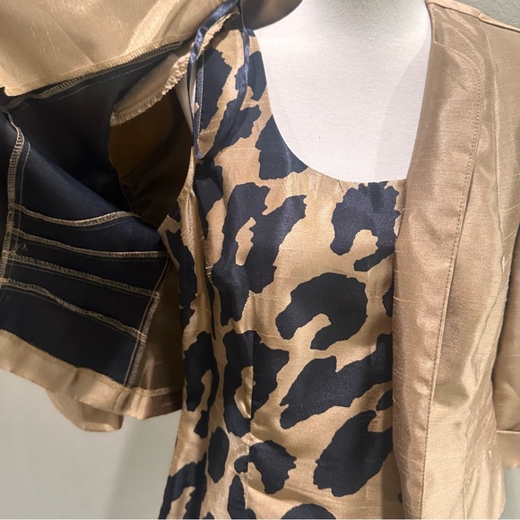 Gold Blazer with Leopard Print Dress Dana Kay Evenings Party Wedding Guest Suit - Picture 7 of 12